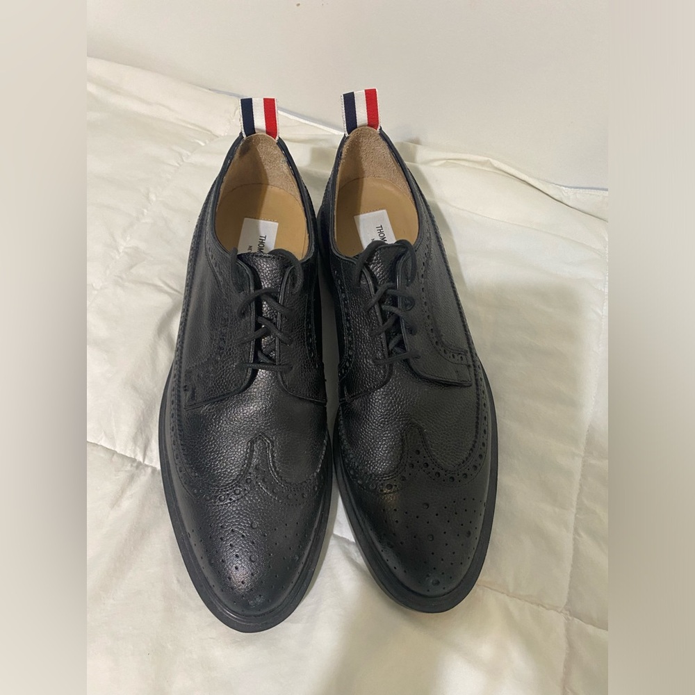 Thom Browne Black Textured Leather Oxfords with Rubber Sole